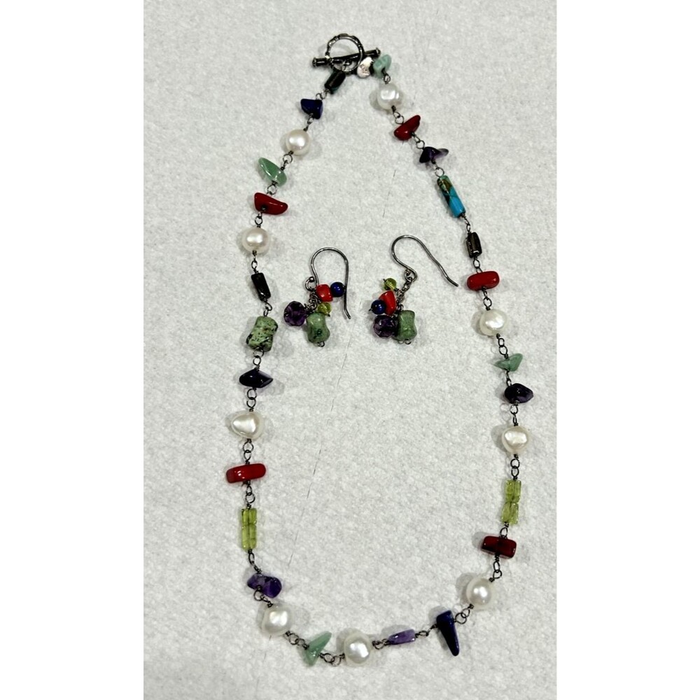 Silpada .925 Multi-Color Gemstone Toggle Necklace N1033 and earrings